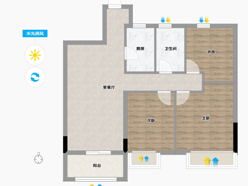 安徽省-宿州市-嘉泰·龙城壹号·爱丁堡-74.36-户型库-采光通风