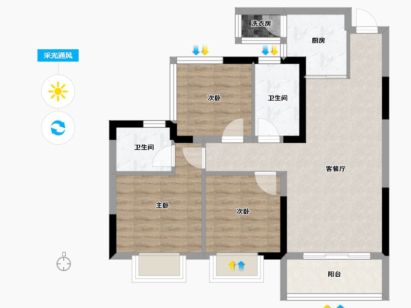 四川省-内江市-恒信·水岸名邸-69.21-户型库-采光通风