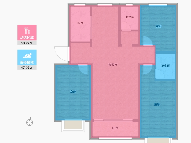 河北省-邯郸市-荣科兴苑-94.74-户型库-动静分区