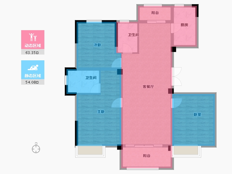 湖北省-咸宁市-恒基国宾府-105.60-户型库-动静分区