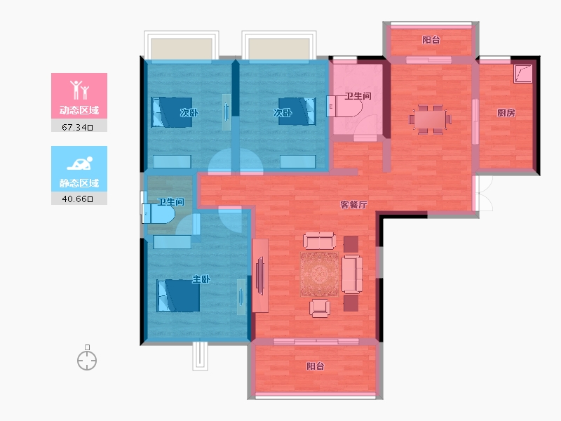 湖北省-咸宁市-咸宁仕中心-94.82-户型库-动静分区