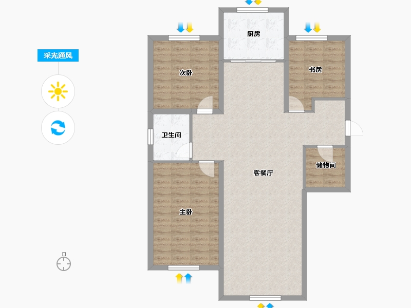 宁夏回族自治区-银川市-宁夏中房玺云台-107.44-户型库-采光通风