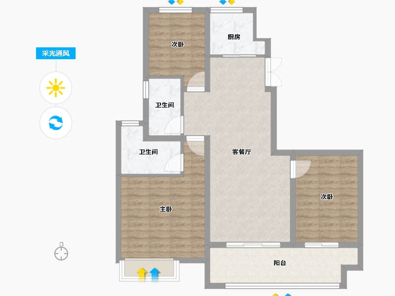 江苏省-宿迁市-飞翔·新城学府-90.40-户型库-采光通风