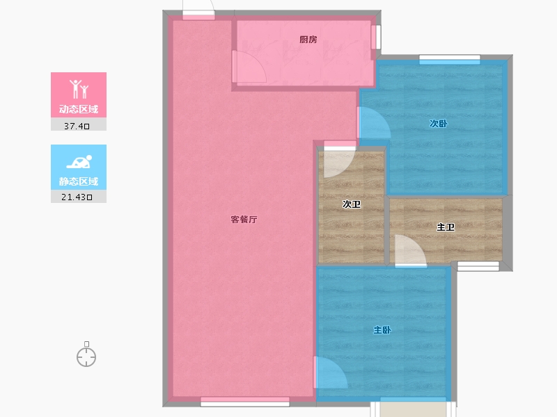 辽宁省-朝阳市-亚琦朝阳学府里-62.40-户型库-动静分区