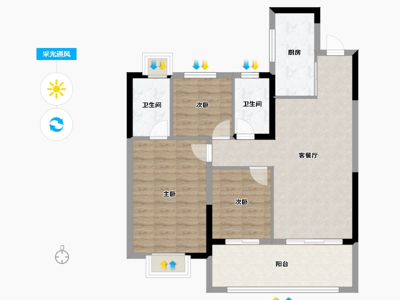 安徽省-阜阳市-置地新华百悦府-84.80-户型库-采光通风