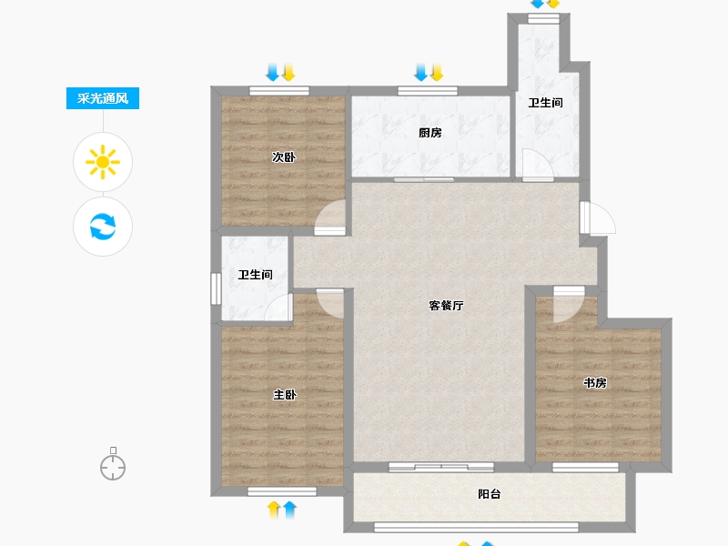 辽宁省-葫芦岛市-天顺红海湾二期-98.95-户型库-采光通风