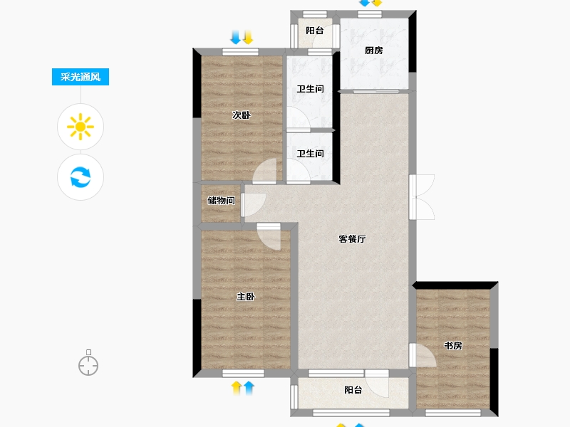 辽宁省-营口市-富甲·甲天下-85.86-户型库-采光通风