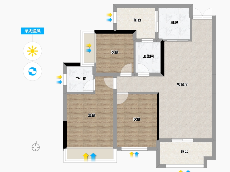 广西壮族自治区-河池市-宝能国宾府-85.70-户型库-采光通风