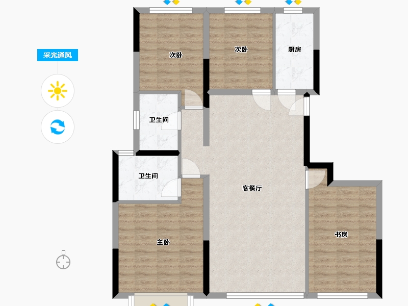 内蒙古自治区-鄂尔多斯市-亿利壹号院C区-120.00-户型库-采光通风