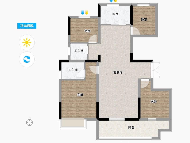 安徽省-宿州市-金荣·学府壹号-102.80-户型库-采光通风