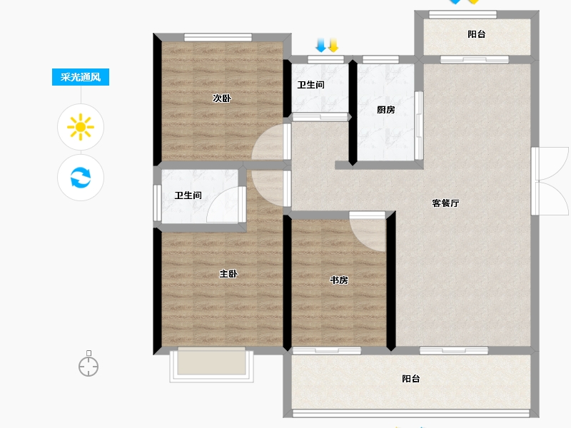 安徽省-蚌埠市-沁雅济学瑭-109.60-户型库-采光通风