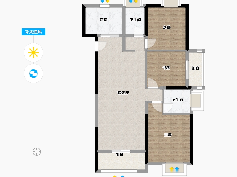 湖北省-武汉市-国博城-97.60-户型库-采光通风