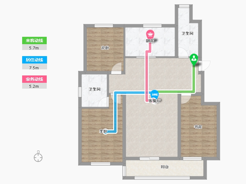 辽宁省-葫芦岛市-天顺红海湾二期-99.71-户型库-动静线