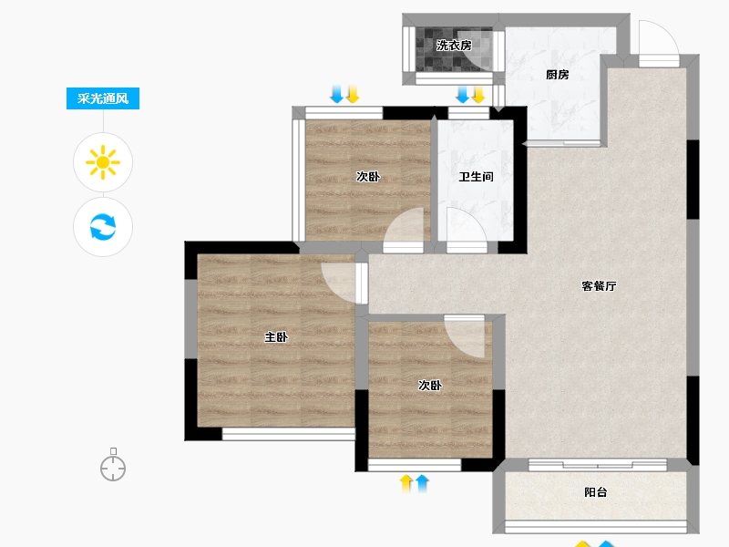 四川省-内江市-恒信·水岸名邸-62.28-户型库-采光通风