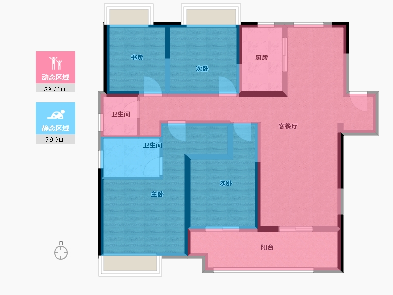 湖北省-咸宁市-恒基国宾府-114.30-户型库-动静分区