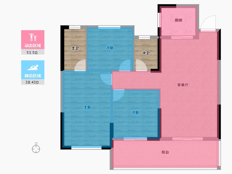 湖北省-咸宁市-鹏成·翰林府-91.40-户型库-动静分区