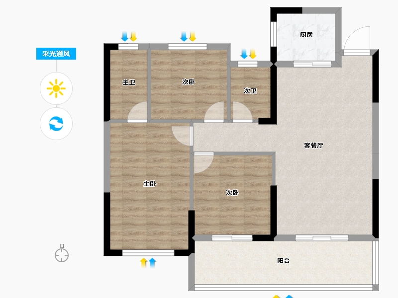 湖北省-咸宁市-鹏成·翰林府-91.40-户型库-采光通风