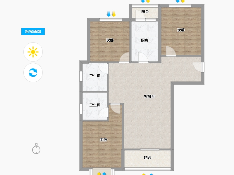 河北省-廊坊市-丽嘉·新航城-91.70-户型库-采光通风