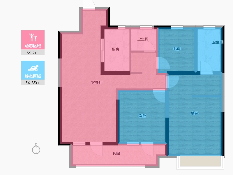 湖北省-咸宁市-恒基国宾府-97.30-户型库-动静分区