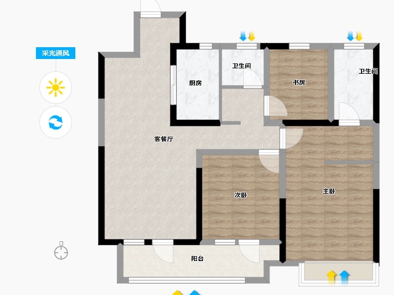 湖北省-咸宁市-恒基国宾府-97.30-户型库-采光通风