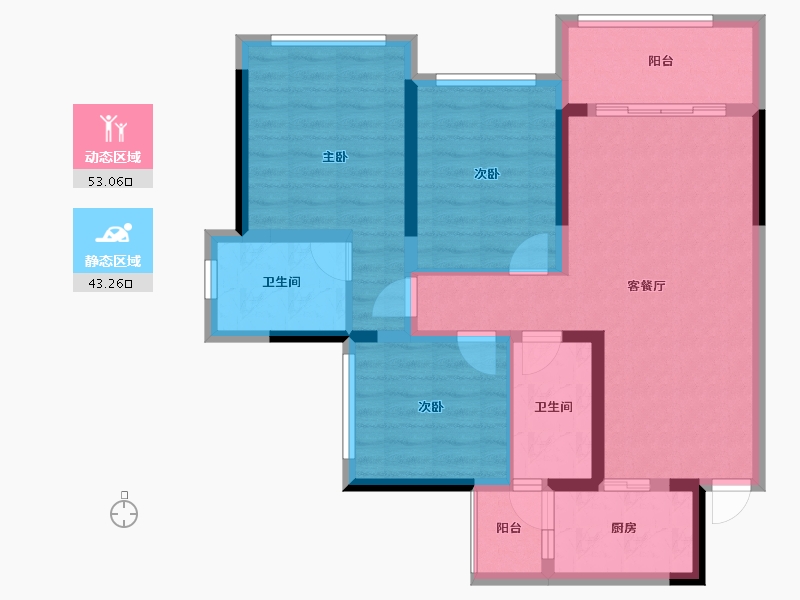 四川省-乐山市-银丰·玖熙堂-85.25-户型库-动静分区