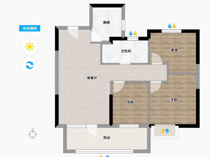 湖北省-黄石市-黄石当代满堂悦MOMA-76.80-户型库-采光通风