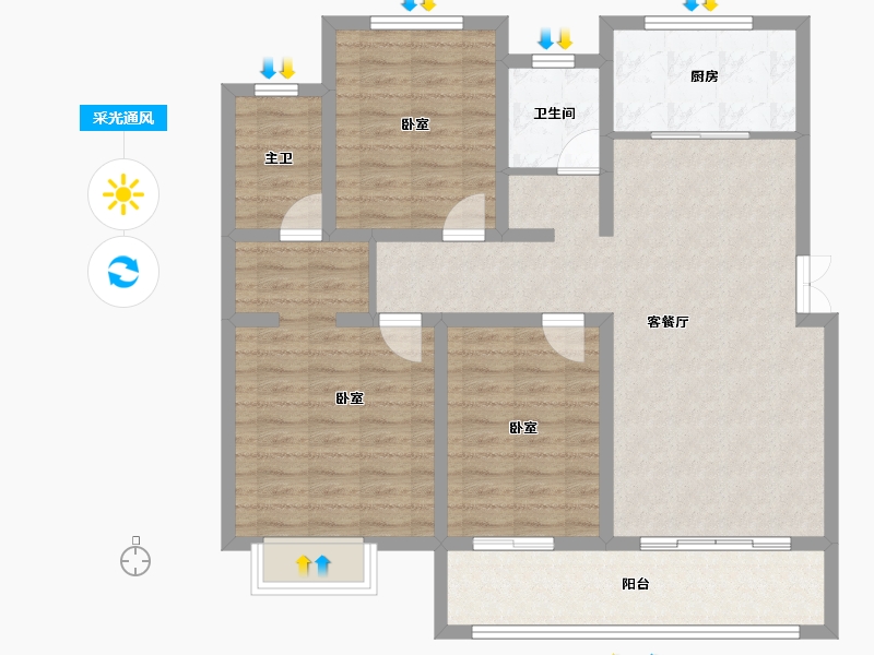 河南省-平顶山市-鑫源万盛公馆-104.44-户型库-采光通风