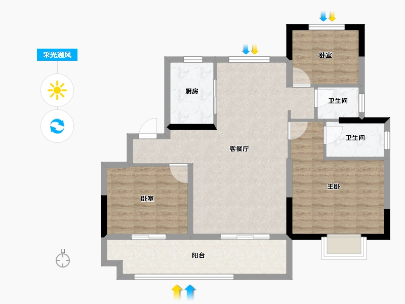 安徽省-芜湖市-碧桂园望江来-88.80-户型库-采光通风