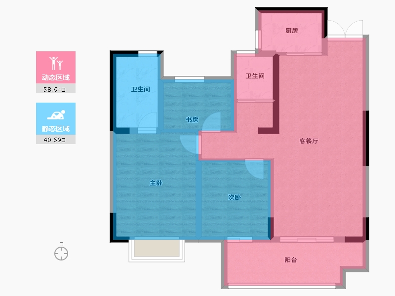 安徽省-宿州市-金荣·学府壹号-88.79-户型库-动静分区