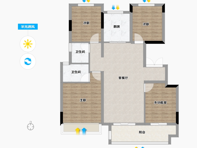 安徽省-池州市-中梁印江南-102.40-户型库-采光通风