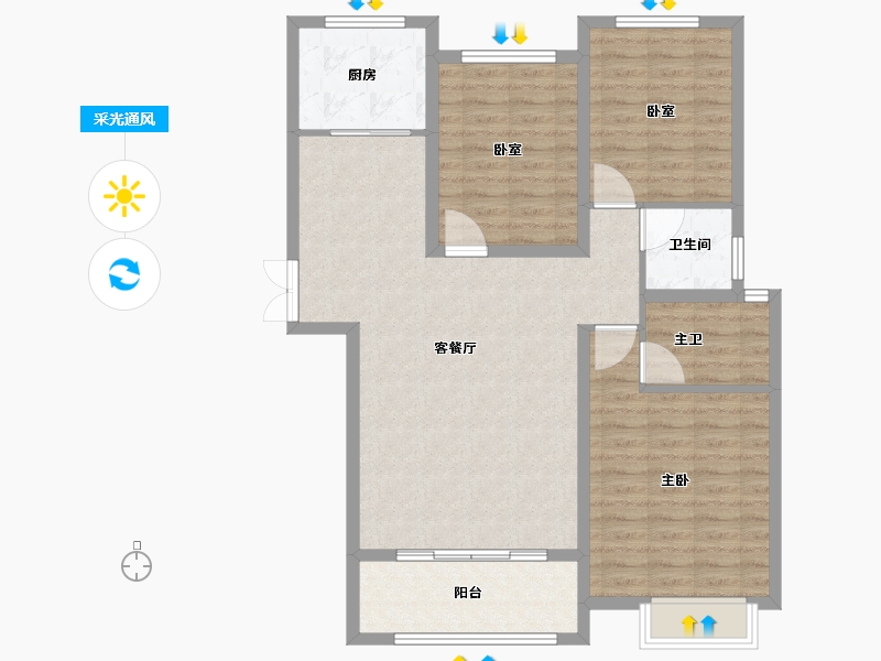 河南省-平顶山市-鑫源万盛公馆-100.86-户型库-采光通风