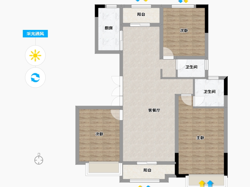 湖北省-咸宁市-恒基国宾府-102.52-户型库-采光通风