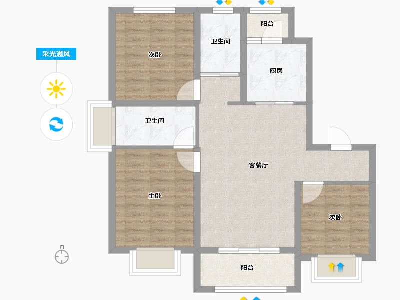 辽宁省-鞍山市-后英三江源爱琴湾-77.00-户型库-采光通风