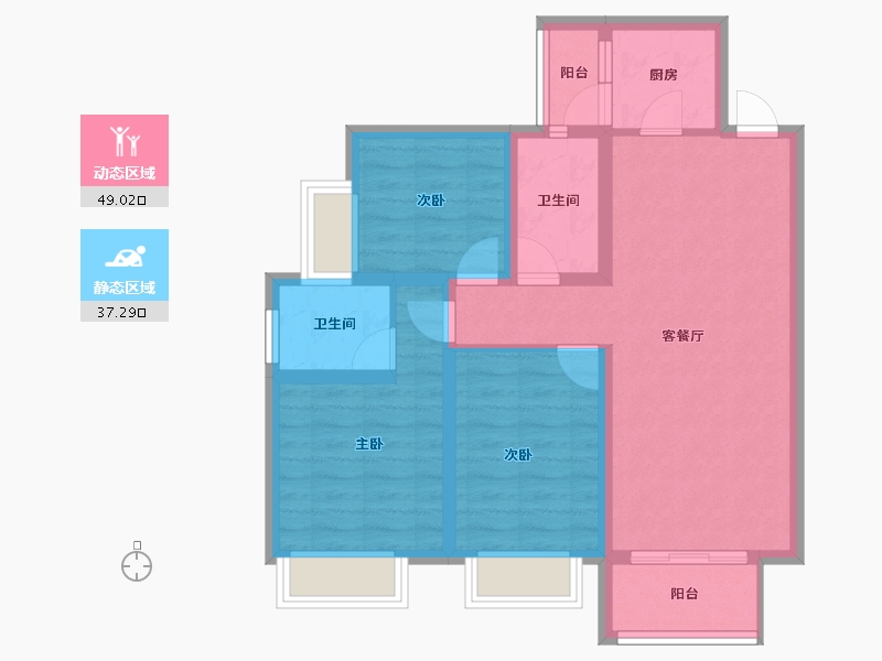 湖北省-宜昌市-鸿瑞华府-75.96-户型库-动静分区