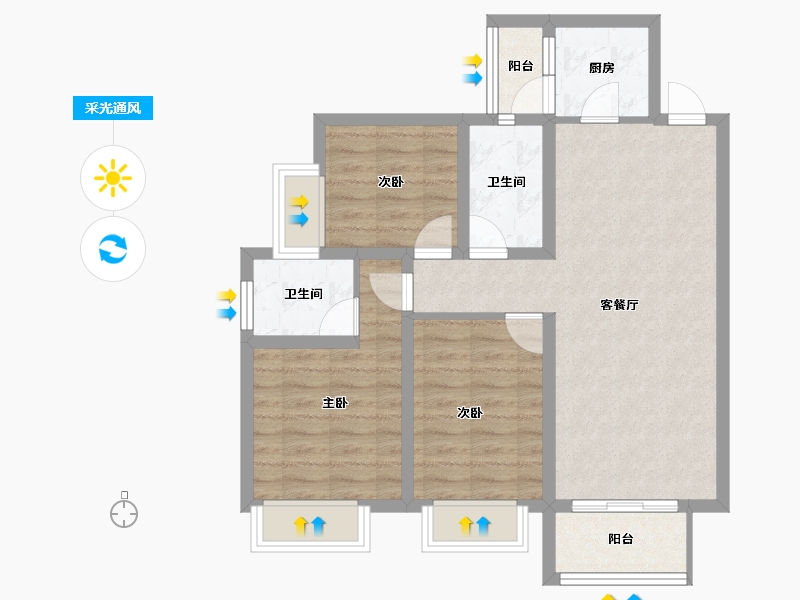 湖北省-宜昌市-鸿瑞华府-75.96-户型库-采光通风