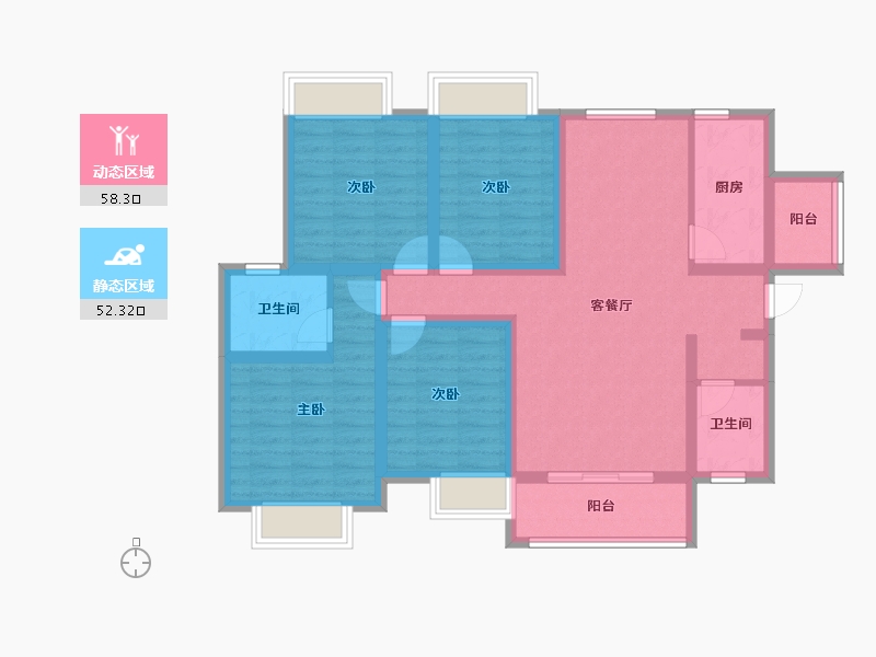 湖北省-宜昌市-鸿瑞华府-96.89-户型库-动静分区