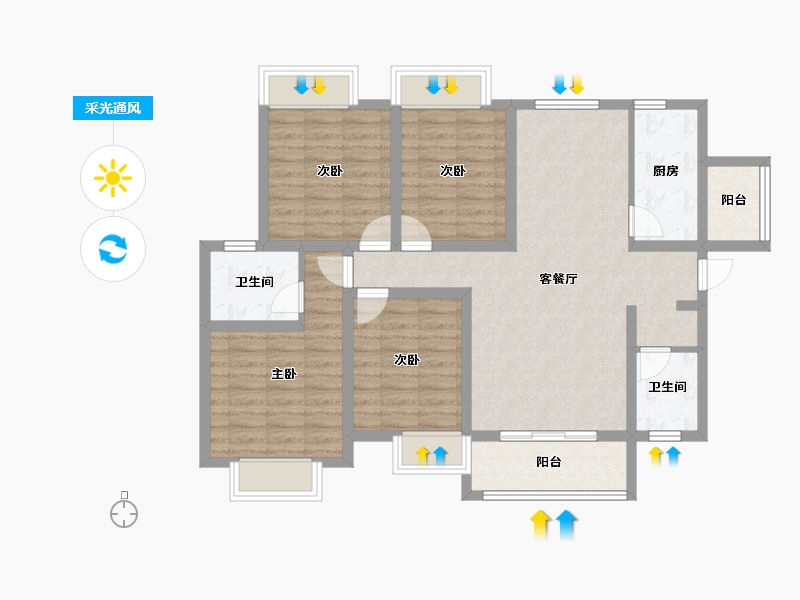 湖北省-宜昌市-鸿瑞华府-96.89-户型库-采光通风