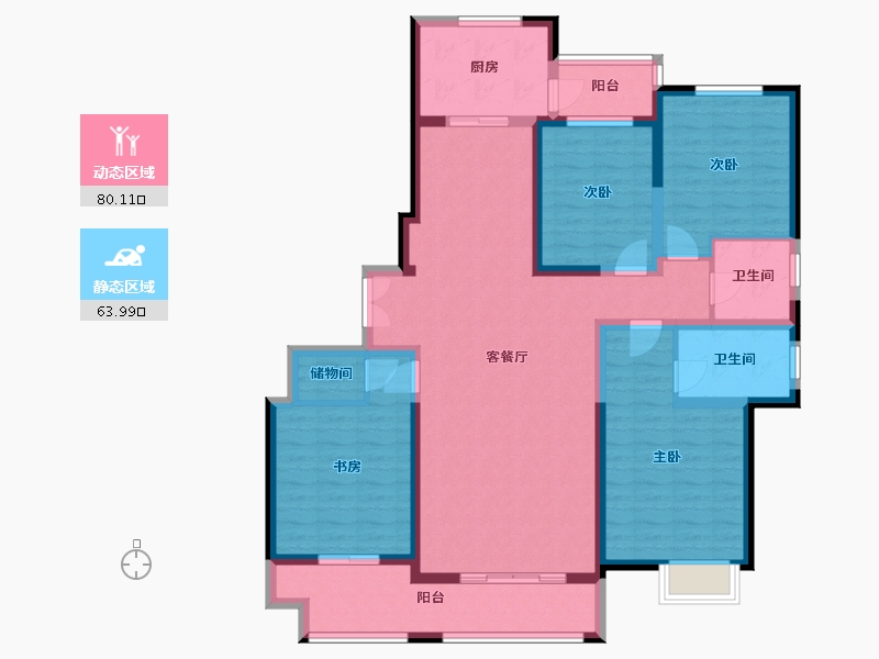 陕西省-西安市-西安理工大学曲江三期公寓-128.45-户型库-动静分区