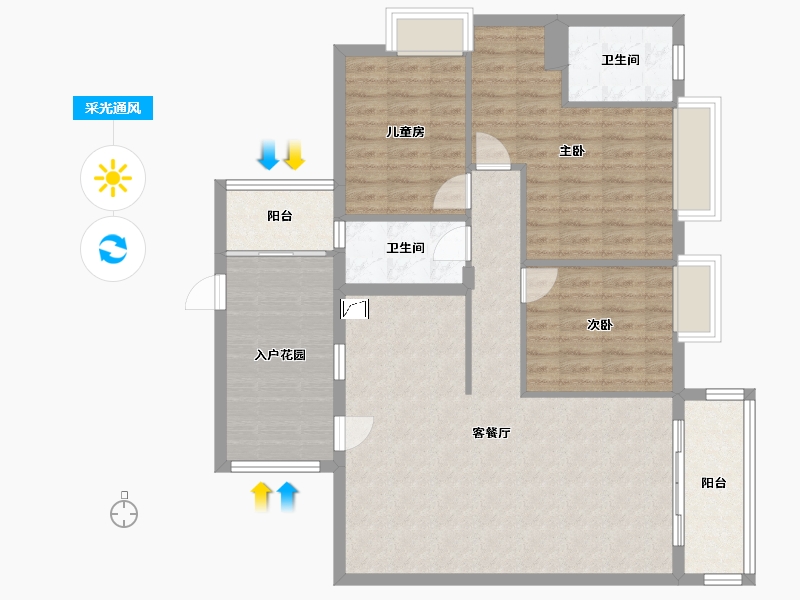 广东省-佛山市-保利花园一期-1栋-95.00-户型库-采光通风