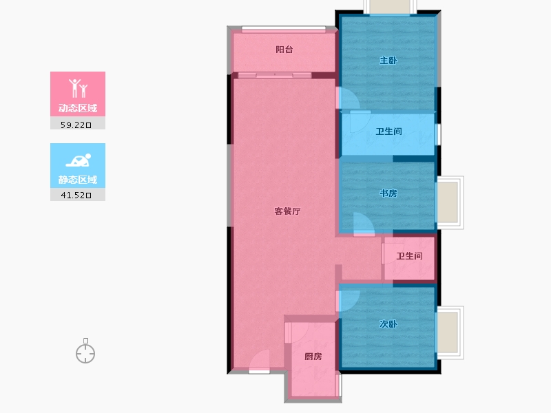 云南省-昆明市-金泰国际Ⅲ期名门-89.80-户型库-动静分区