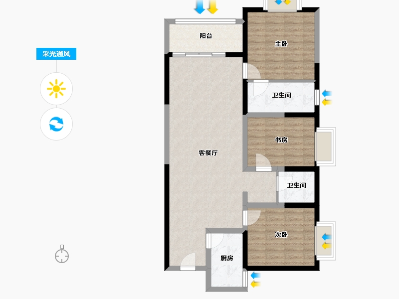 云南省-昆明市-金泰国际Ⅲ期名门-89.80-户型库-采光通风