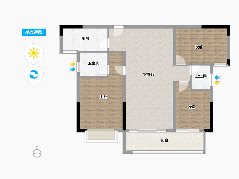 江西省-吉安市-华宇·燕京府-96.87-户型库-采光通风