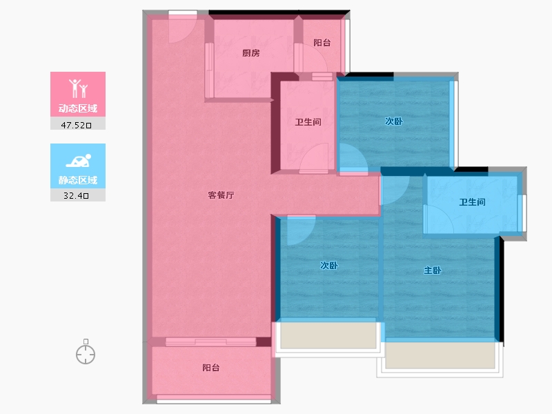 广东省-佛山市-顺德龙光玖龙府-70.83-户型库-动静分区