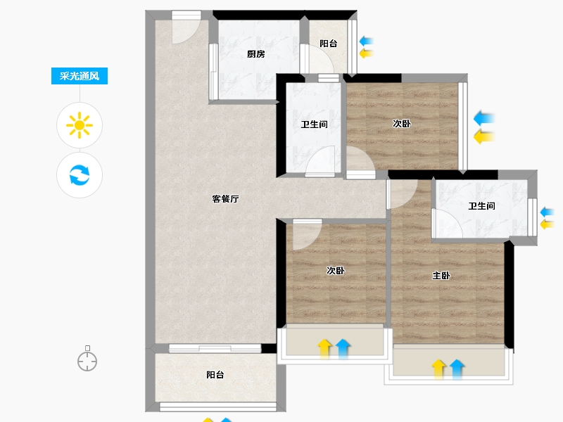 广东省-佛山市-顺德龙光玖龙府-70.83-户型库-采光通风