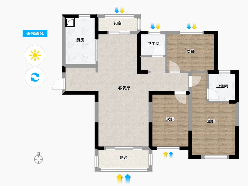 湖南省-岳阳市-天邦钻石府-88.55-户型库-采光通风