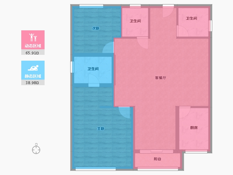 浙江省-杭州市-杭州世茂天玑公寓-95.02-户型库-动静分区