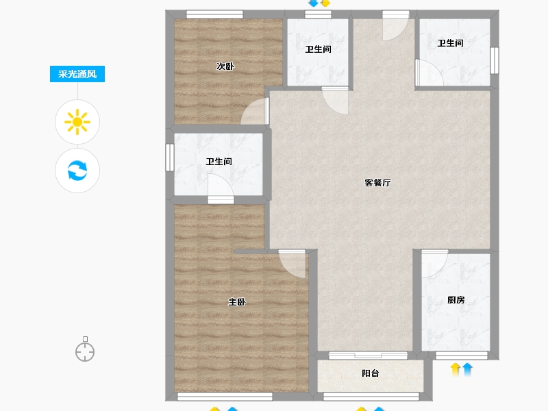 浙江省-杭州市-杭州世茂天玑公寓-95.02-户型库-采光通风