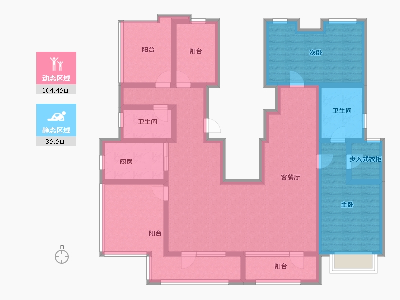 河北省-廊坊市-大运河孔雀城公园壹号院-126.09-户型库-动静分区