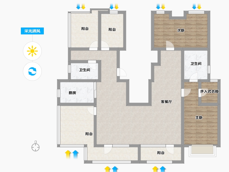 河北省-廊坊市-大运河孔雀城公园壹号院-126.09-户型库-采光通风