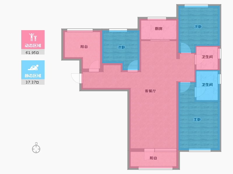 河北省-廊坊市-大运河孔雀城公园壹号院-87.64-户型库-动静分区